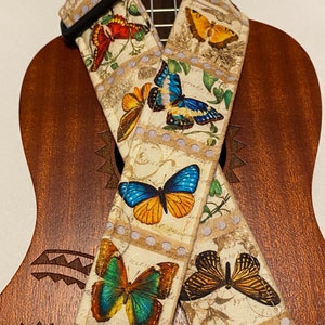 Vintage Butterflies Ukelele Strap Ukelele Handmade Ukulele Banjolele Banjo Strap Ukulele Strap Hands-Free, Vegan Leather