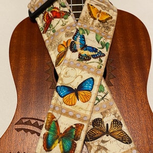 Vintage Butterflies Ukelele Strap Ukelele Handmade Ukulele Banjolele Banjo Strap Ukulele Strap Hands-Free, Vegan Leather, Handmade in MA