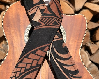 Hawaiian Brown, Red, Black or Blue Tapa Ukulele Strap Ukelele strap Ukelele Ukulele case handmade ukulele Vegan Tabs Ukulele Gurt Banjolele