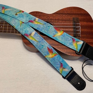 Blue Hummingbird Ukulele Strap Ukulele Ukelele strap Ukelele Ukulele case handmade ukulele Vegan Tabs Uke Mandolin strap