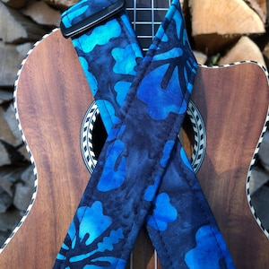 Hibiscus Indigo Batik Ukulele Strap Ukulele Ukelele strap Ukelele Ukulele case handmade ukulele Vegan Tabs Ukulele Banjolele