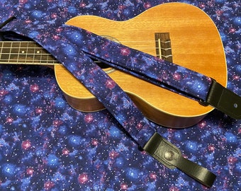 Galaxy Blue or Purple Ukulele Ukelele Strap Ukelele Handmade Ukulele Banjolele Strap Ukulele Strap Vegan Leather, Handmade