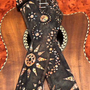 Batik Sunburst Ukulele Strap: Handmade Vegan Leather Uke Gurt