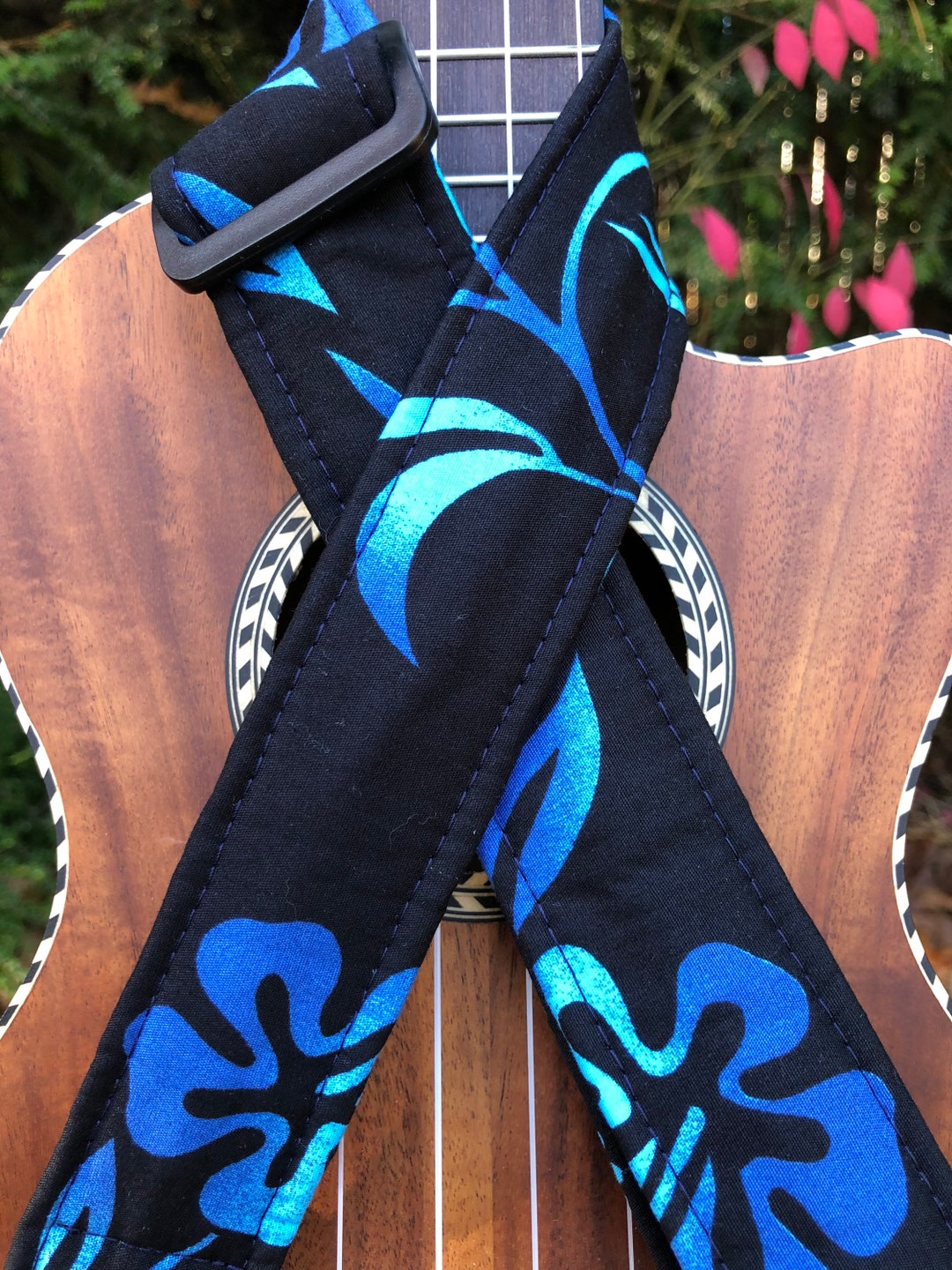 Hibiscus Blue on Black Ukulele Strap Ukulele Ukelele Strap Etsy