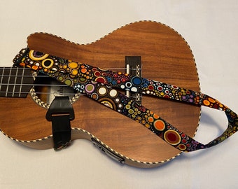 Handmade Quilted Ukulele Strap: Cotton J-Hook Jewels Ukulele Gurt