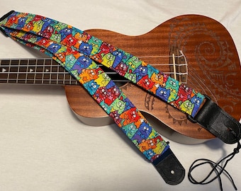 Kitty Strum Ukulele Strap: Handmade Vegan Leather Banjolele Strap