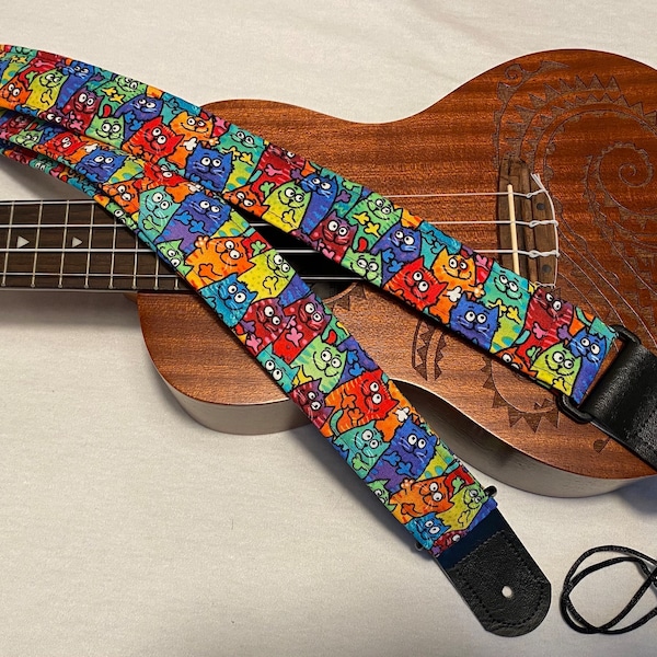 Kitty Strum Ukulele Ukelele Strap Ukelele Handmade Ukulele Banjolele Banjo Strap Ukulele Strap, Hands-Free, Vegan Leather, Handmade in MA