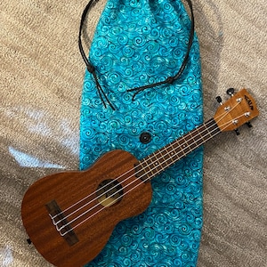 Quilted Ukulele Bag Soprano Concert or Tenor, Oceanic Teal Handmade Uke Case, Ukelele case, Quilted Ukelele Bag, Handmade in Massachusetts