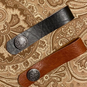 Vegan Leather Ukulele Strap Adapter: Black or Brown with Filigree Button