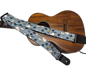 Snoopy Ukulele Strap: Handmade Quilted Vegan Leather Ends