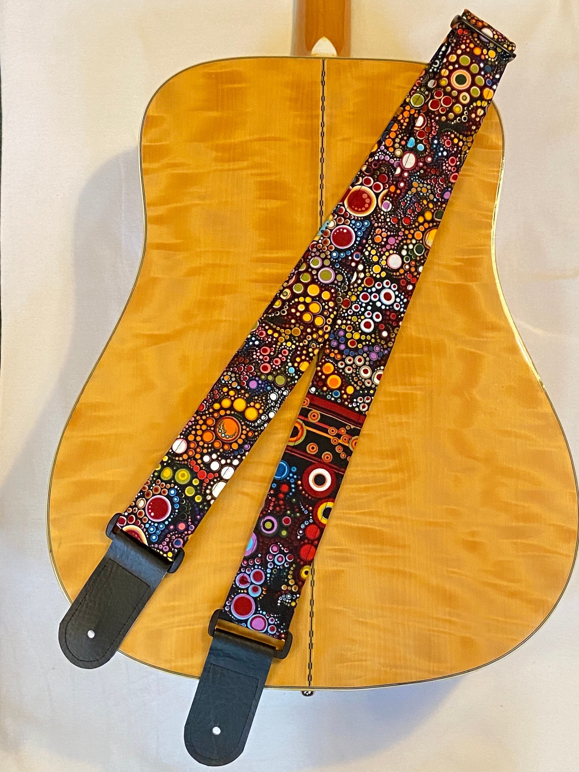 Vintage Embroidered Cotton Guitar Straps with Genuine Leather Ends for  Bass, Electric & Acoustic Guitars, Come with Free Strap Button, 1 Pair  Strap