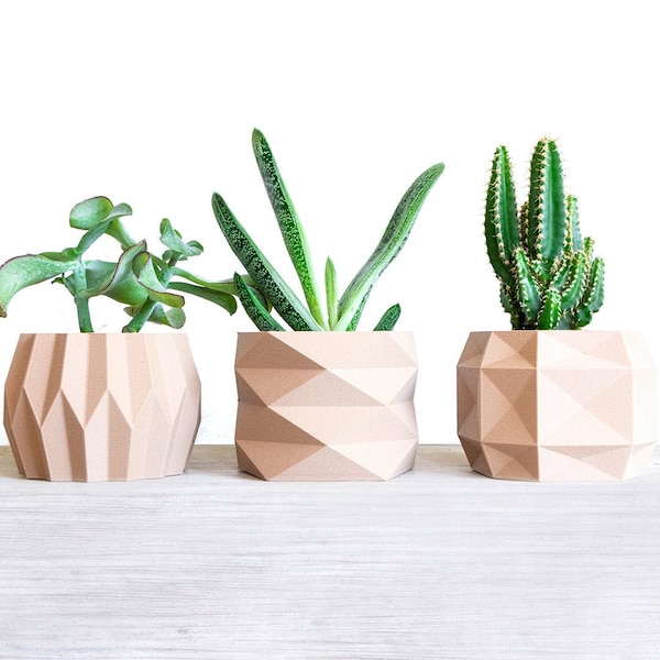 Wonderful Geometric Planter | Set of 3 Scandinavian Planter | Wood Planter Set | Succulent Plant Pot