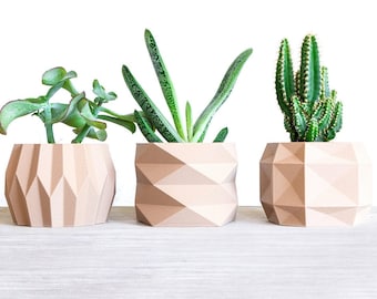 Wonderful Geometric Planter | Set of 3 Scandinavian Planter | Wood Planter Set | Succulent Plant Pot