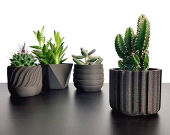 SET Macetas negras para suculentas, juego de 4 macetas, macetas para vivero, decoración minimalista para el hogar, idea de regalo, portalápices, SET TANGERI