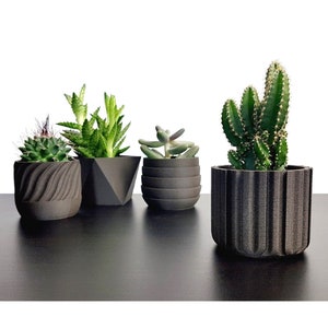 SET Schwarze Töpfe für Sukkulenten, 4er Set Pflanzentöpfe, Kinderzimmertöpfe, Minimalistisches Wohndekor, Geschenkidee, Stifthalter, TANGERI SET