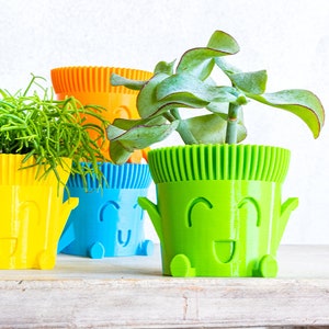 Colorful Happy Cute Planter | Sitting Plant Pot | Succulent Cache Pot | Colorful Succulent Planter | Face Planter | Cute Gift Idea