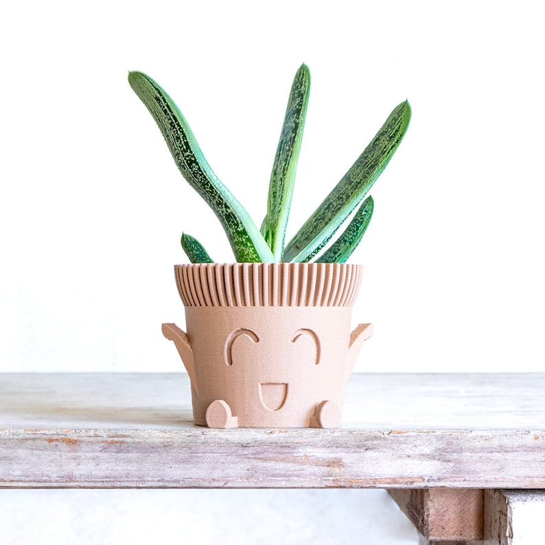 Happy Cute Planter Sitting Wood Plant Pot Succulent Cache