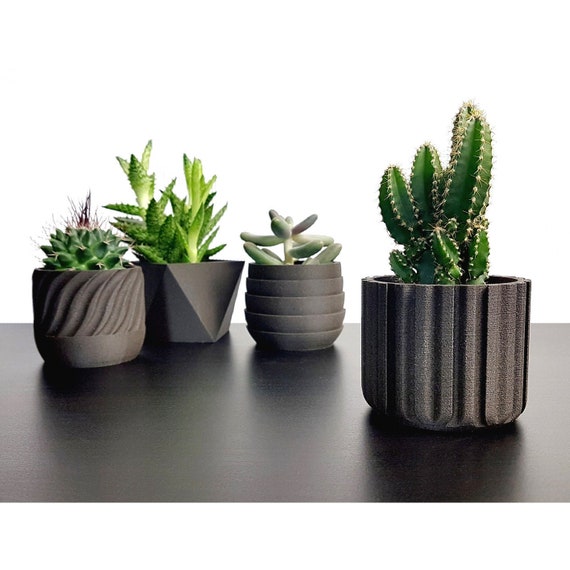 30 Vasi Quadrati Per Piante Grasse Da 7 Cm - Plastica Con Sottovaso, Fori Di Drenaggio, Colore Nero