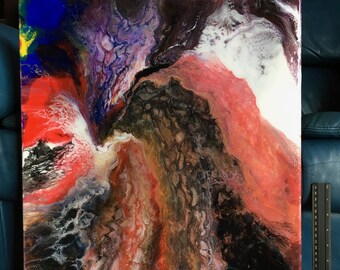 Pittura d'arte fluida acrilica lava in fiamme