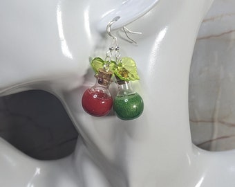 Apple Potion Earrings Dangle, Teacher Appreciation Gifts, Sterling Silver Earrings for Teacher, Red Earrings for her, Green Earrings for him
