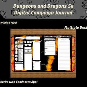 Dungeons and Dragons Digital Journal Goodnotes Flames, DnD Digital Downloads, DnD Character Sheet PDF, Gifts for Dungeon Masters, DnD Gift