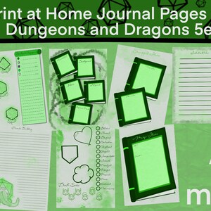Dungeons and Dragons Campaign Journal, Green Campaign Diary, DND Printable Journal, Digital Download, D&D Character Sheet 5e, d and d