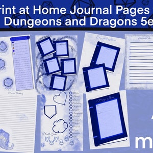 Dungeons and Dragons Campaign Journal, Blue Campaign Diary, DND Printable Journal, Digital Download, D&D Character Sheet 5e, d and d