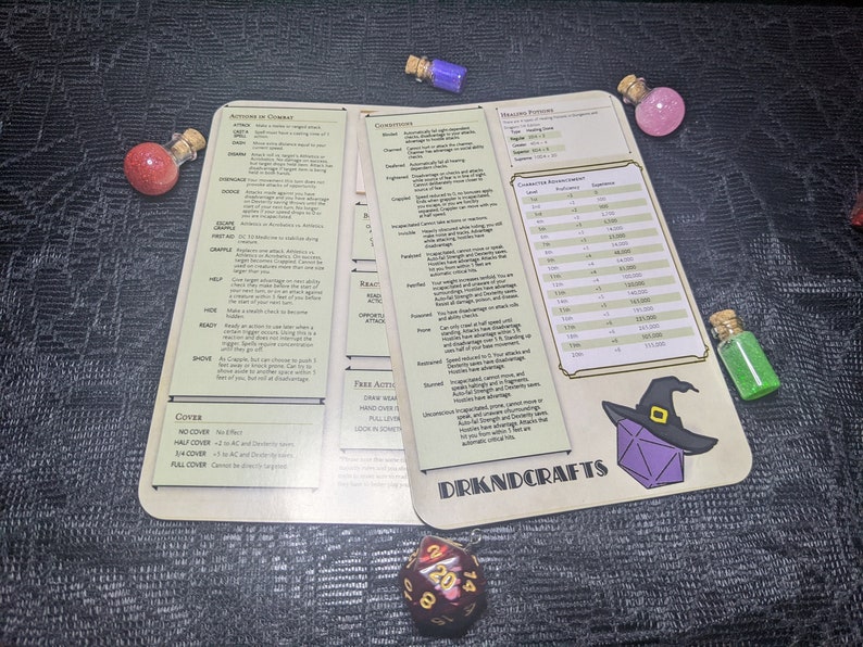 D&D Quick Reference Character Sheet, Dungeons and Dragons Gifts, DnD Dungeon Master DM Screen, D and D Gifts for Players, DnD Accessories image 1