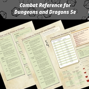 DnD Reference Sheets for D&D 5e, Dungeons and Dragons Accessories, DnD Digital Download, DnD Character Sheet, DnD Gifts for players, dnd 5e