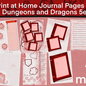 Dungeons and Dragons Campaign Journal, Red Campaign Diary, DND Printable Journal, Digital Download, D&D Character Sheet 5e, d and d