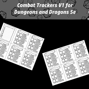 Puede incluir: Una hoja de seguimiento de combate imprimible para Dungeons and Dragons con espacios para el orden de iniciativa, los nombres de los personajes, los puntos de golpe y otra información. La hoja está diseñada para su uso con la 5ª edición de Dungeons and Dragons.