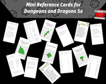 Conjunto de tarjetas de referencia D&D 5e, regalos de mazmorras y dragones para Dungeon Master, accesorios DnD 5e, paquete digital DnD para nuevos jugadores de DnD