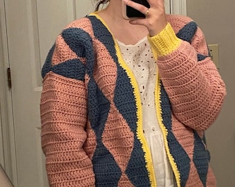 Pattern-diamond Cardigan - Etsy