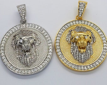 18K Vergoldet Löwen Medaillon Edelstahl Anhänger Seil Kette Halskette