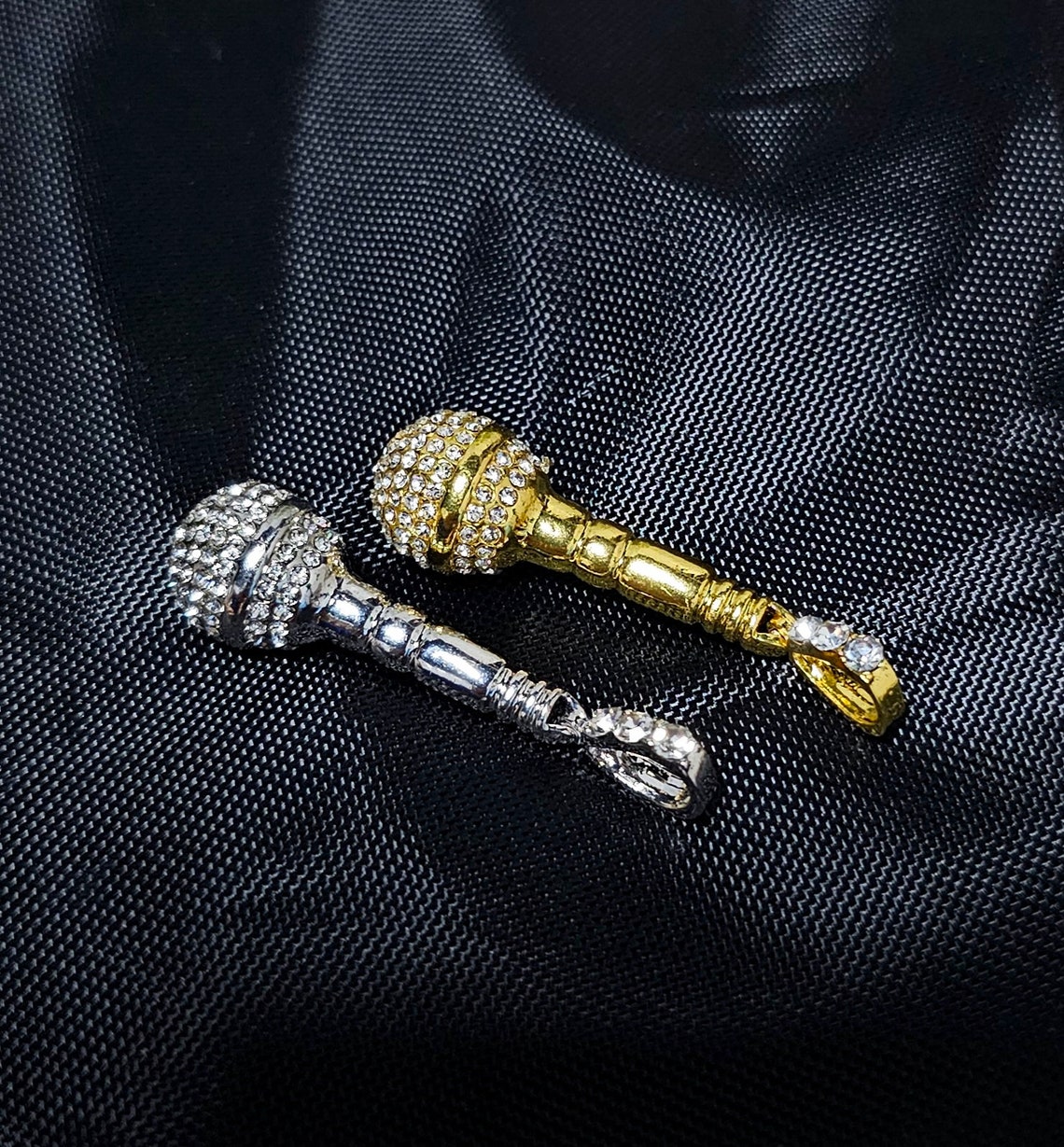 Iced Microphone Pendant Stainless Steel Necklace With 24