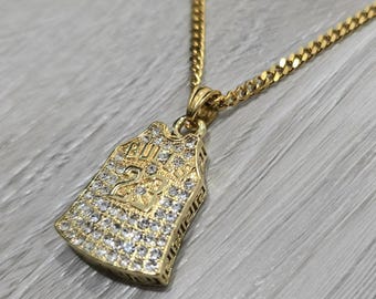 18K vergoldet # 23 Basketball Jersey Anhänger Edelstahl Halskette