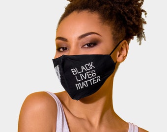 Iced Black Lives Matter Strass Gesichtsmaske - waschbare wiederverwendbare Baumwolle