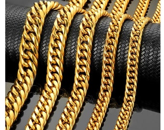 18K Gold / Weißgold plattierter Edelstahl Kubanische Kette ( 7 mm / 10 mm / 14 mm) ( 20 oder 24 Zoll)