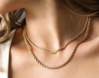 18K Vergoldete Edelstahl Dünne Seil Kette (2mm / 3mm / 4mm) (16 bis 30 Zoll)