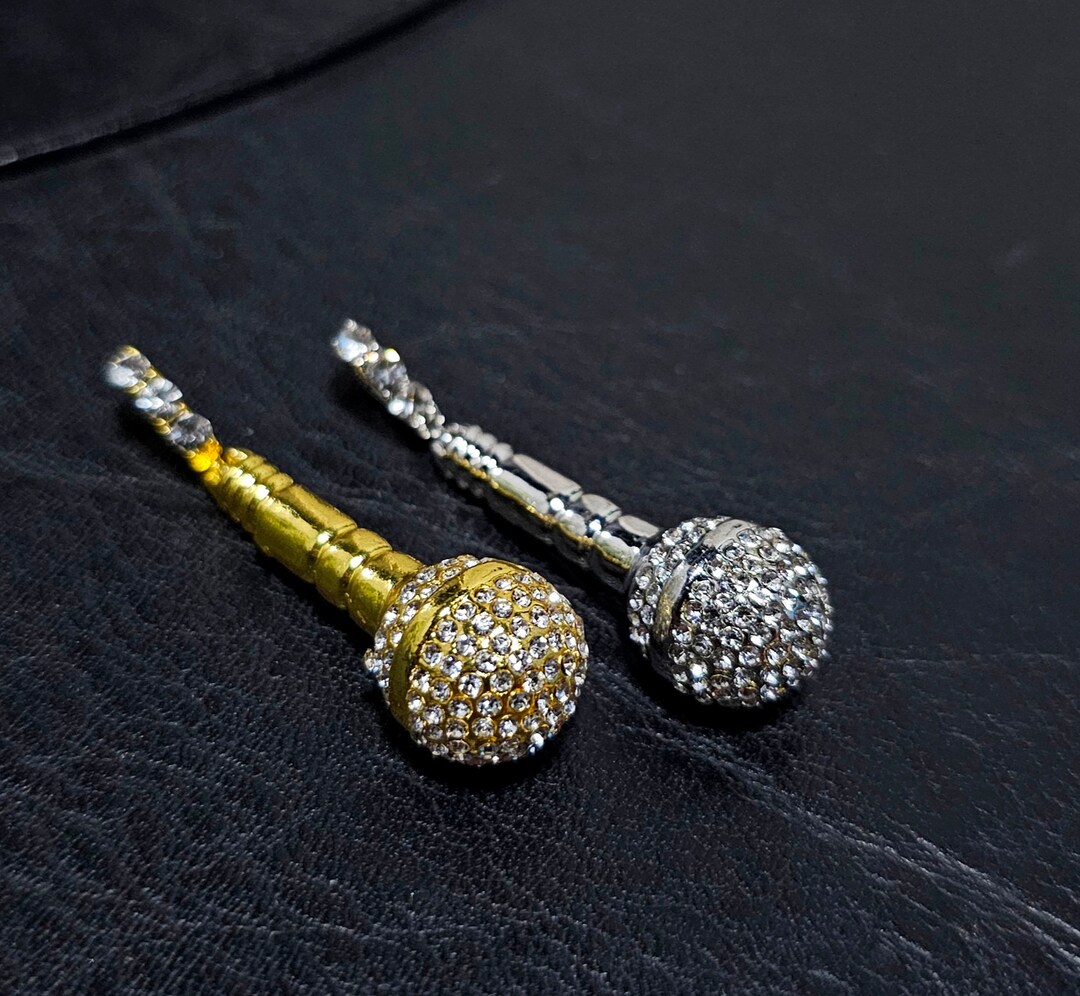 Iced Microphone Pendant Stainless Steel Necklace With 24