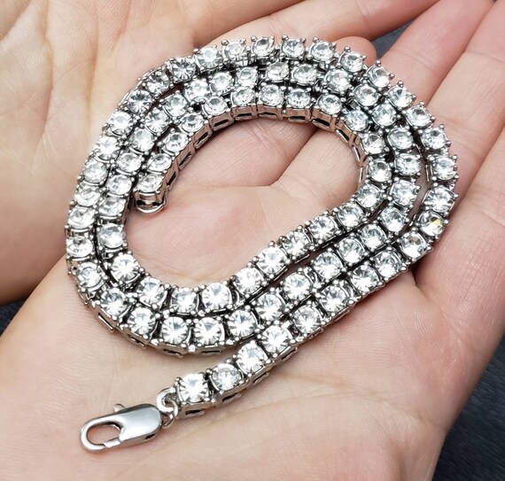 Silver 5mm CZ Diamond Tennis Link Chain - Etsy Silver 5mm CZ Diamond Tennis Link Chain - Etsy