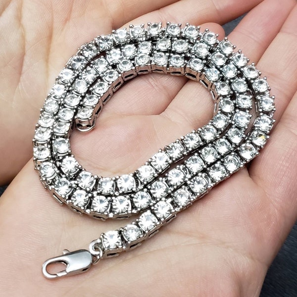 Silver 5mm CZ Diamond Tennis Link Chain
