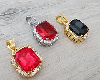 Rubin / Onyx / Smaragd / Saphir Edelstahl Anhänger mit 60 cm Seil Kette