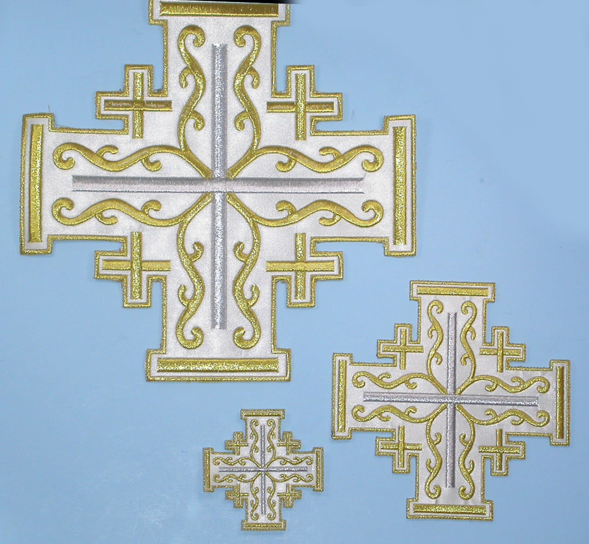 Cross with Jewel Applique Patch - Silver, Gold, Christian