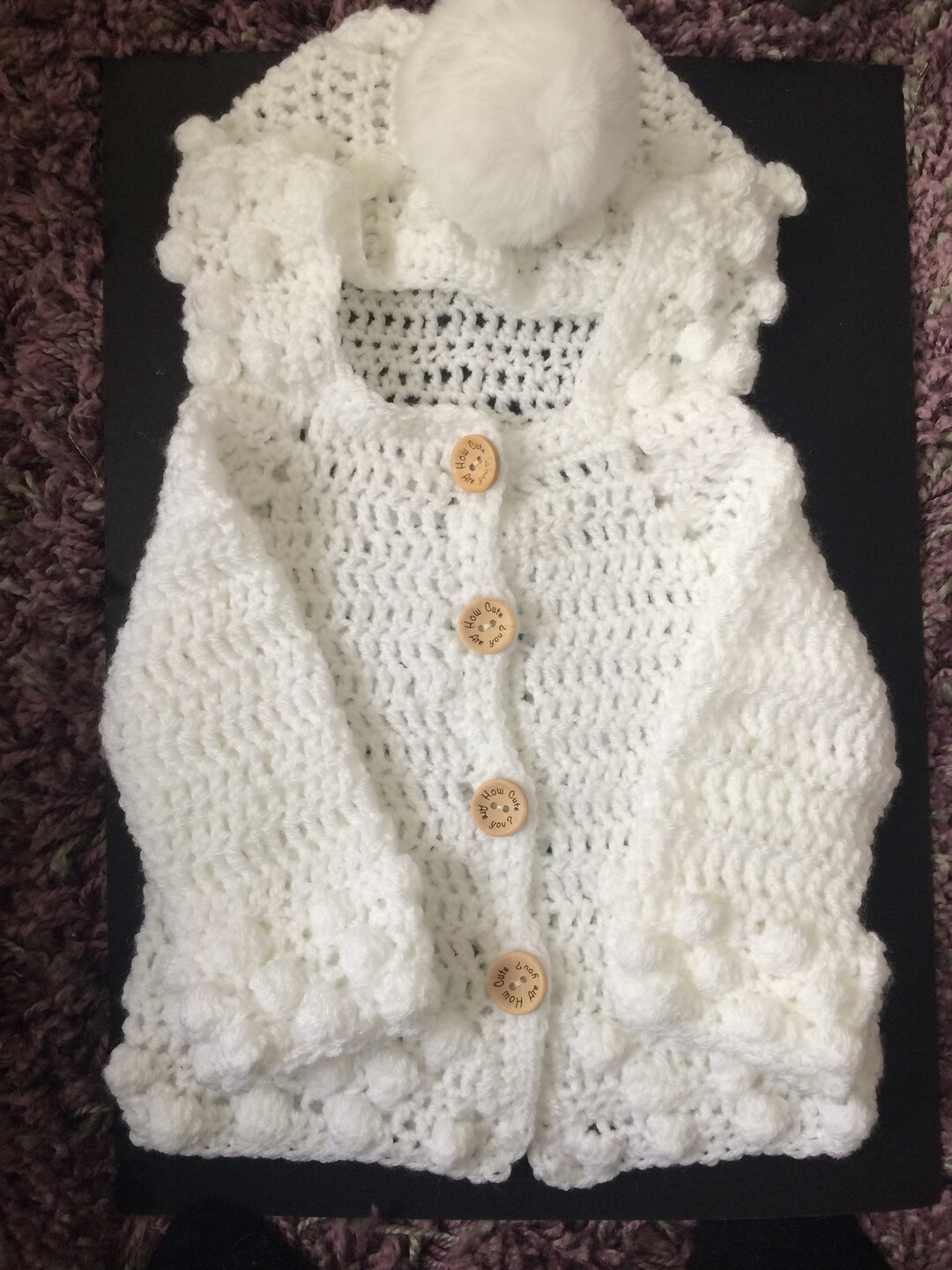 Baby Jacket With Hood Crochet in White D.k.wool UK Stock Etsy