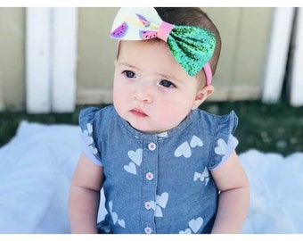 Pink yummy watermelon faux leather bow