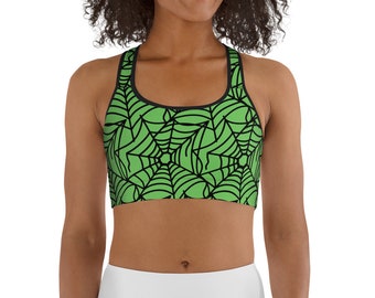 Zombie green spiderweb yoga fitness workout sports bra