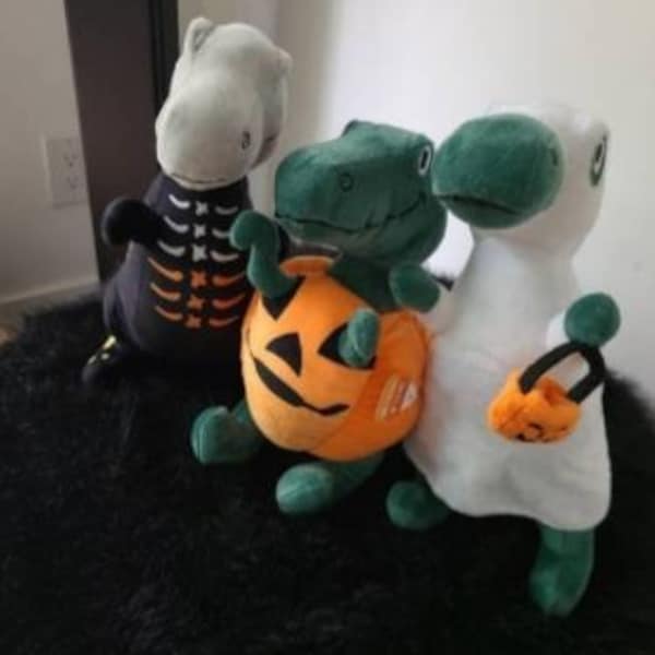 Halloween Dog Plush Toy, Dog Plush, Dog Toy, Squeaky Dog Toy, Treat or Treat Dinosaurs, Ghost Dinosaur, Skelton Dinosaur