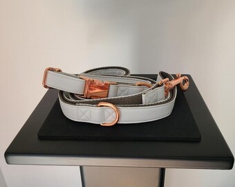 White Collar and leash with rose gold hardware, Dog Collar, Dog Leash