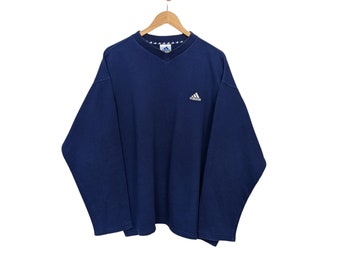 Adidas 90er Sweater V-Neck L Oversize Crewneck blau